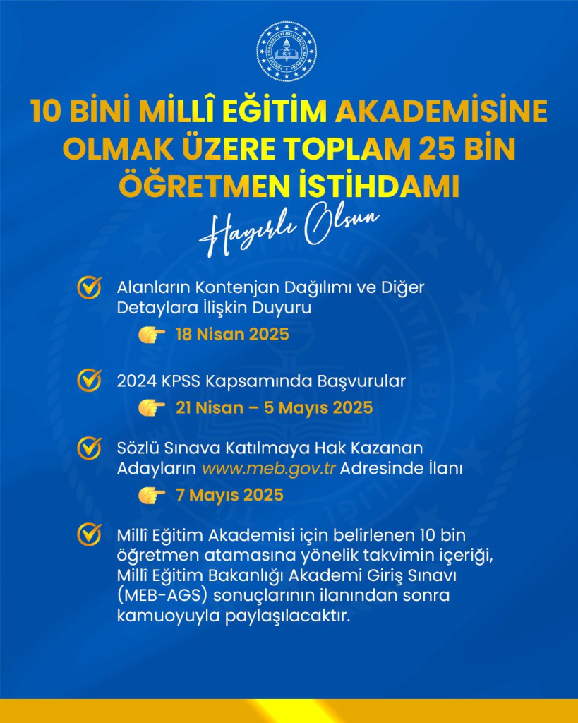 MEB Öğretmen Atamasıyla İlgili Takvimi Yayınladı