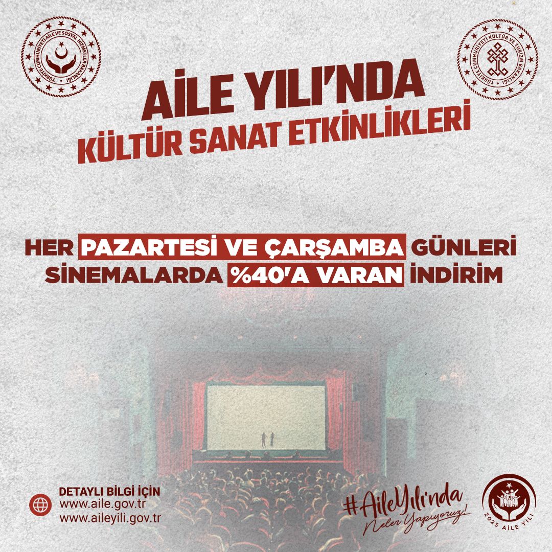 2025 Aile Yılı’nda Sinema Keyfi: Pazartesi ve Çarşamba Günleri Yüzde 40’a Varan İndirim