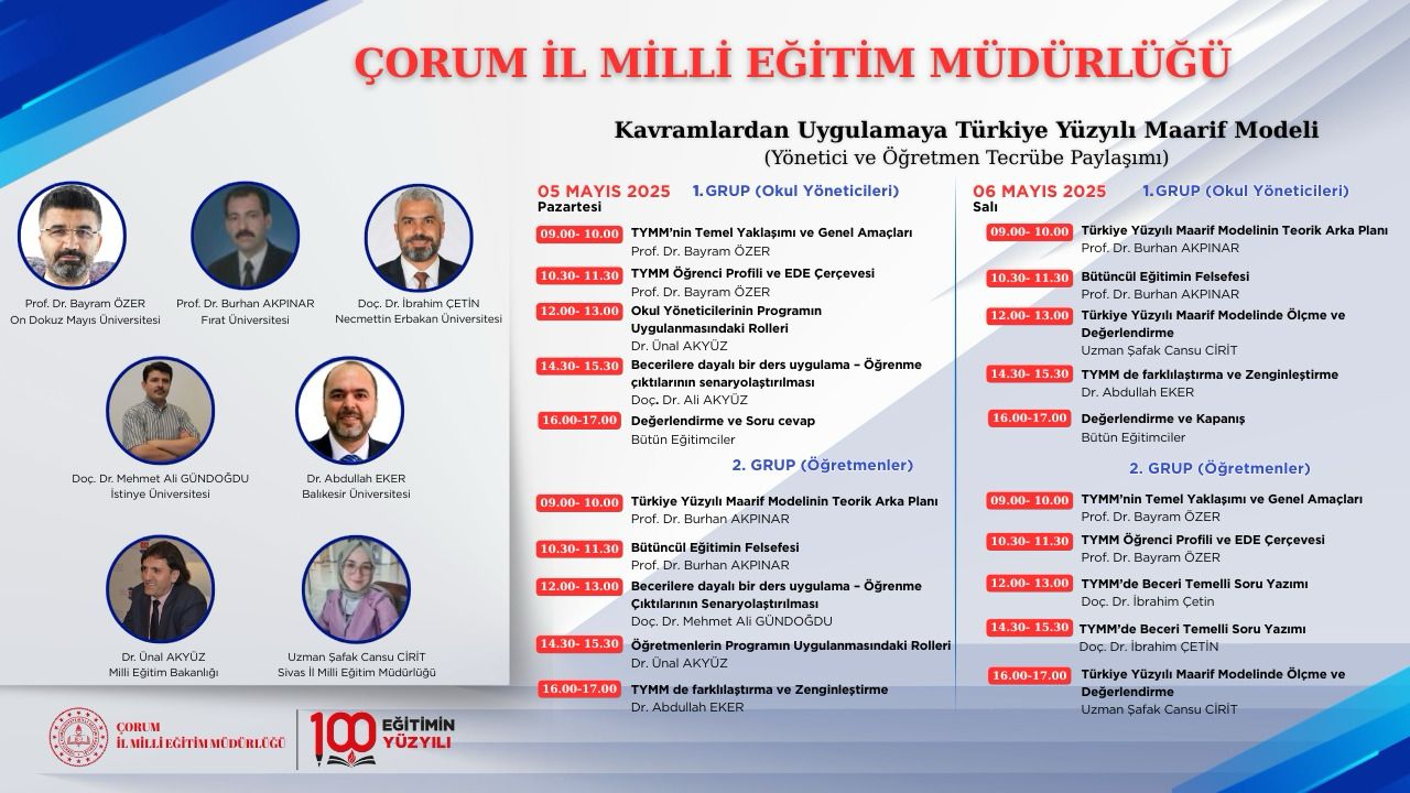 Çorum’da Öğretmen ve Okul Müdürlerine "Türkiye Yüzyılı Maarif Modeli" Uygulama Semineri!