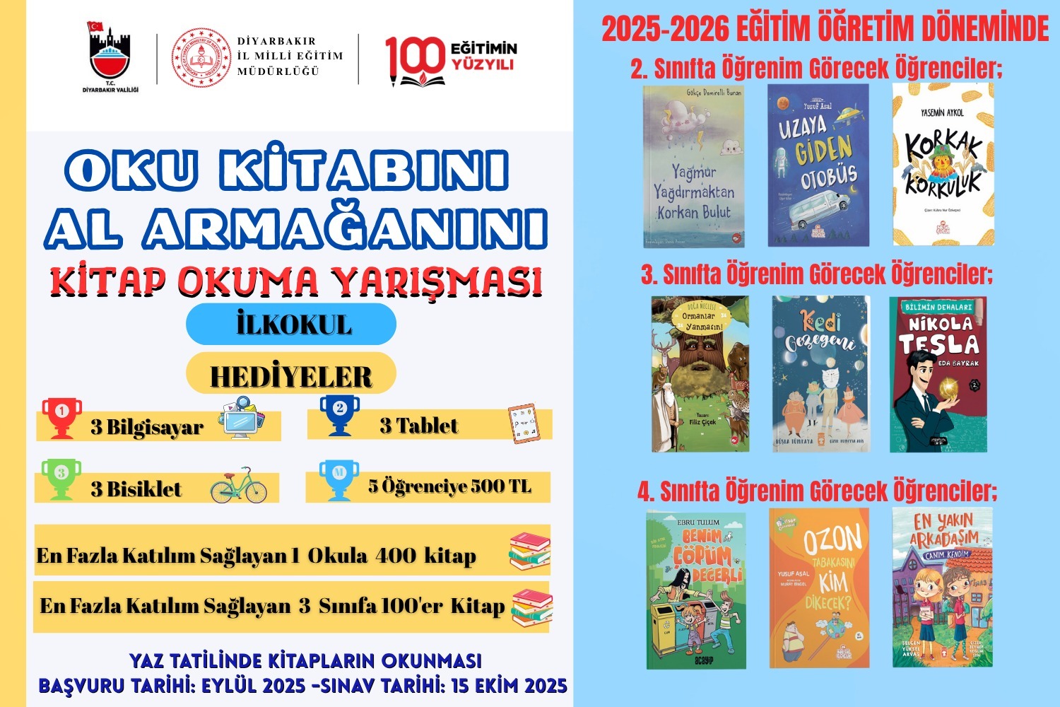 Diyarbakır'da Yaz Tatili Okuma Yarışması Başlıyor: "Oku Kitabını, Al Armağanını" ile Hem Oku Hem Kazan!