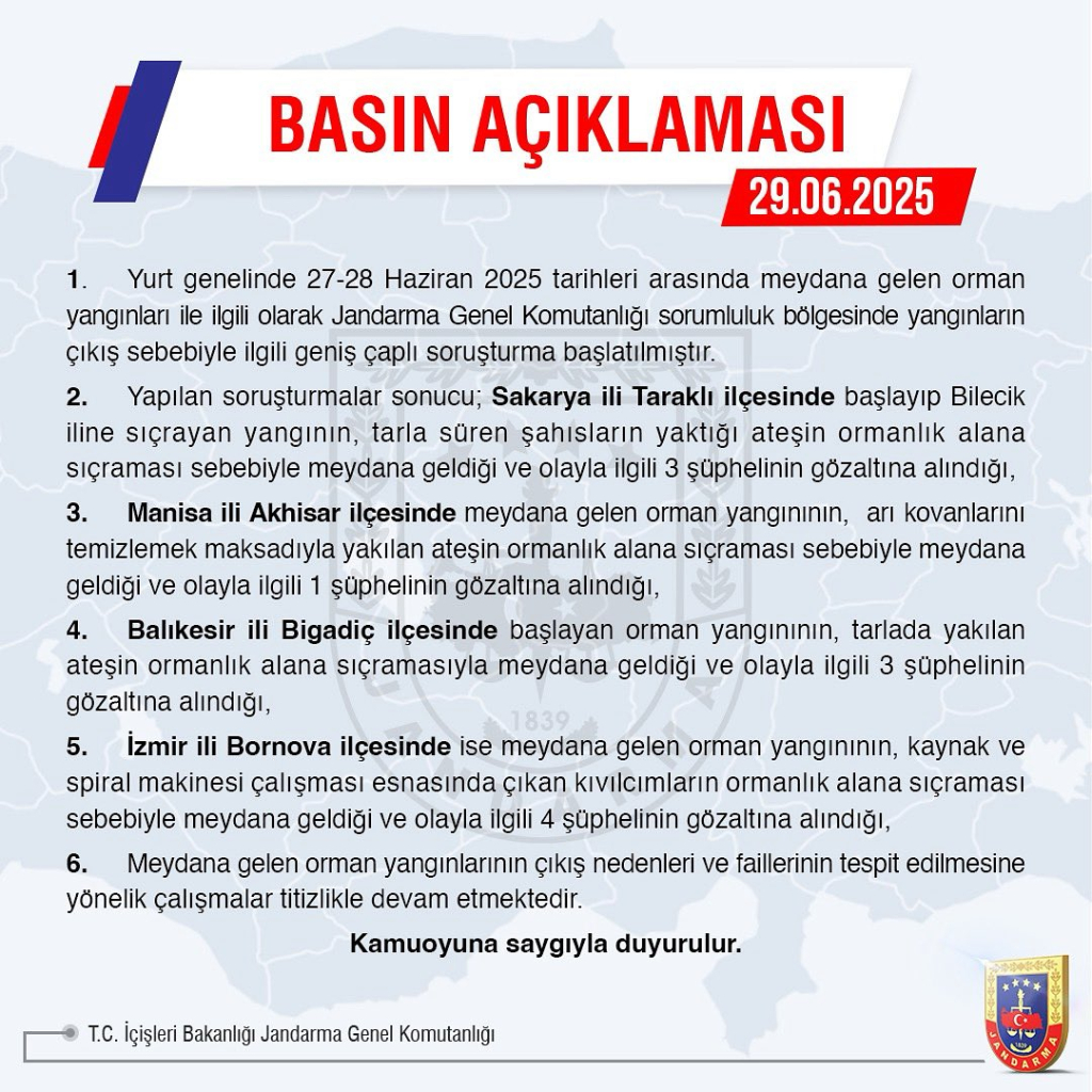 Jandarma’dan Orman Yangınlarına Sıkı Takip: 5 İlde Soruşturma ve Gözaltılar!