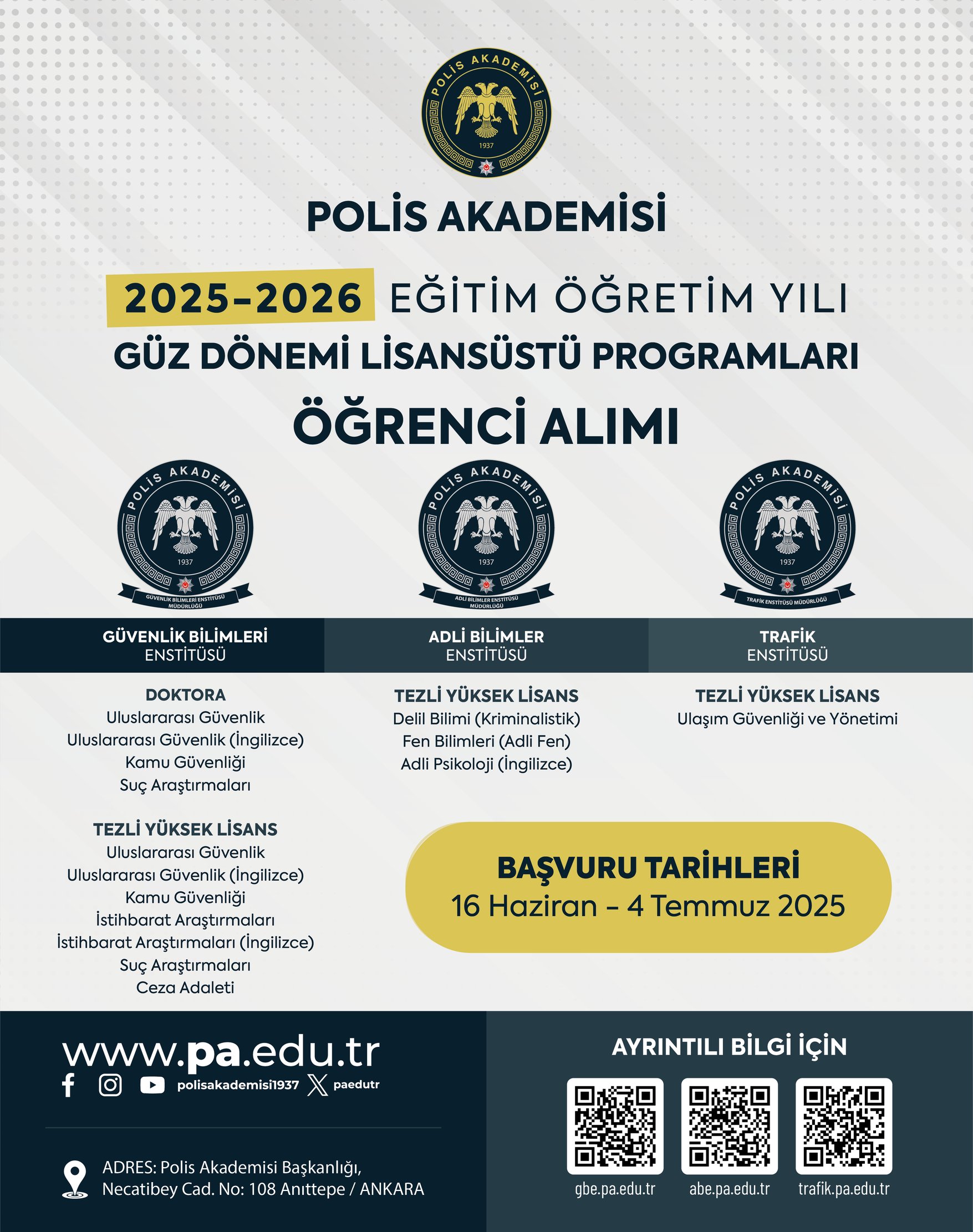 Polis Akademisi 2025-2026 Güz Dönemi Lisansüstü Başvuruları Başladı