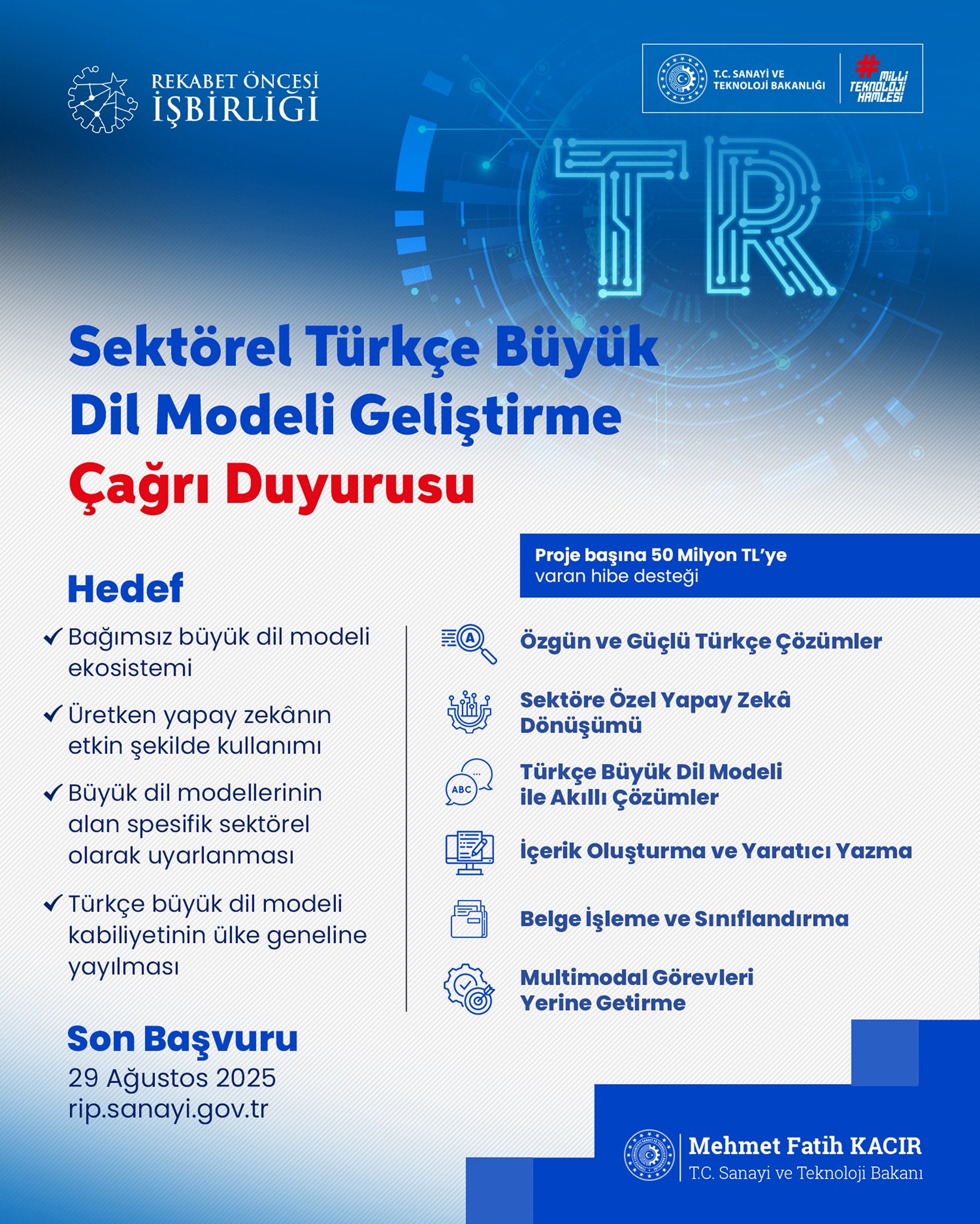 Yerli Yapay Zekâ Atağı: 50 Milyon TL Hibe Destekli Türkçe Büyük Dil Modeli Projesi Başladı