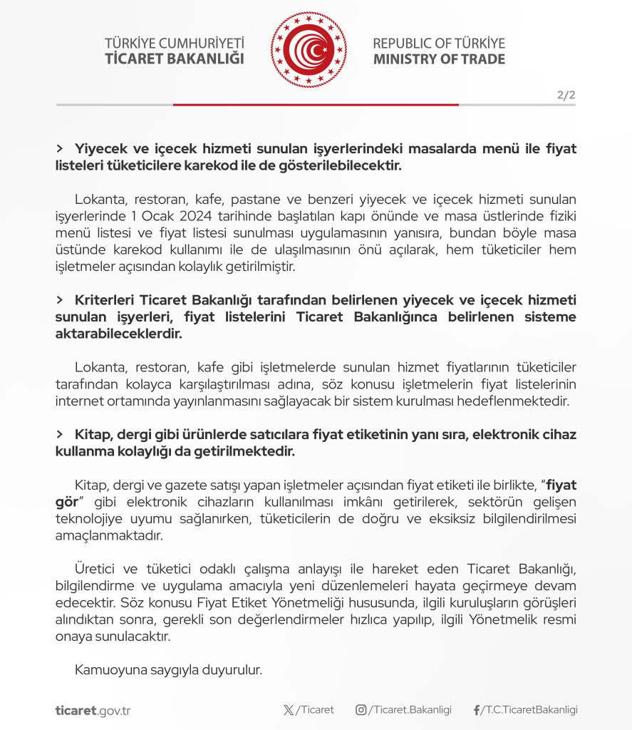 Ticaret Bakanlığı'ndan Fiyat Etiketi Yönetmeliği'nde Tüketici Lehine Yeni Düzenlemeler Ticaret Bakanlığı'ndan Fiyat Etiketi Yönetmeliği'nde Tüketici Lehine Yeni Düzenlemeler