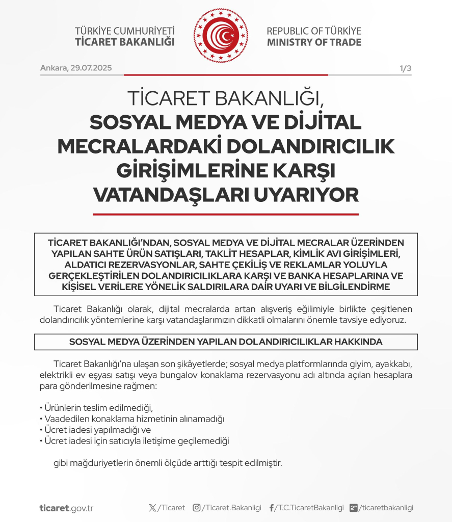 Ticaret Bakanlığı'ndan Sosyal Medya ve Dijital Dolandırıcılıklara Karşı Önemli Uyarı!