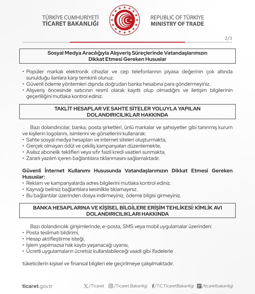Ticaret Bakanlığı'ndan Sosyal Medya ve Dijital Dolandırıcılıklara Karşı Önemli Uyarı!