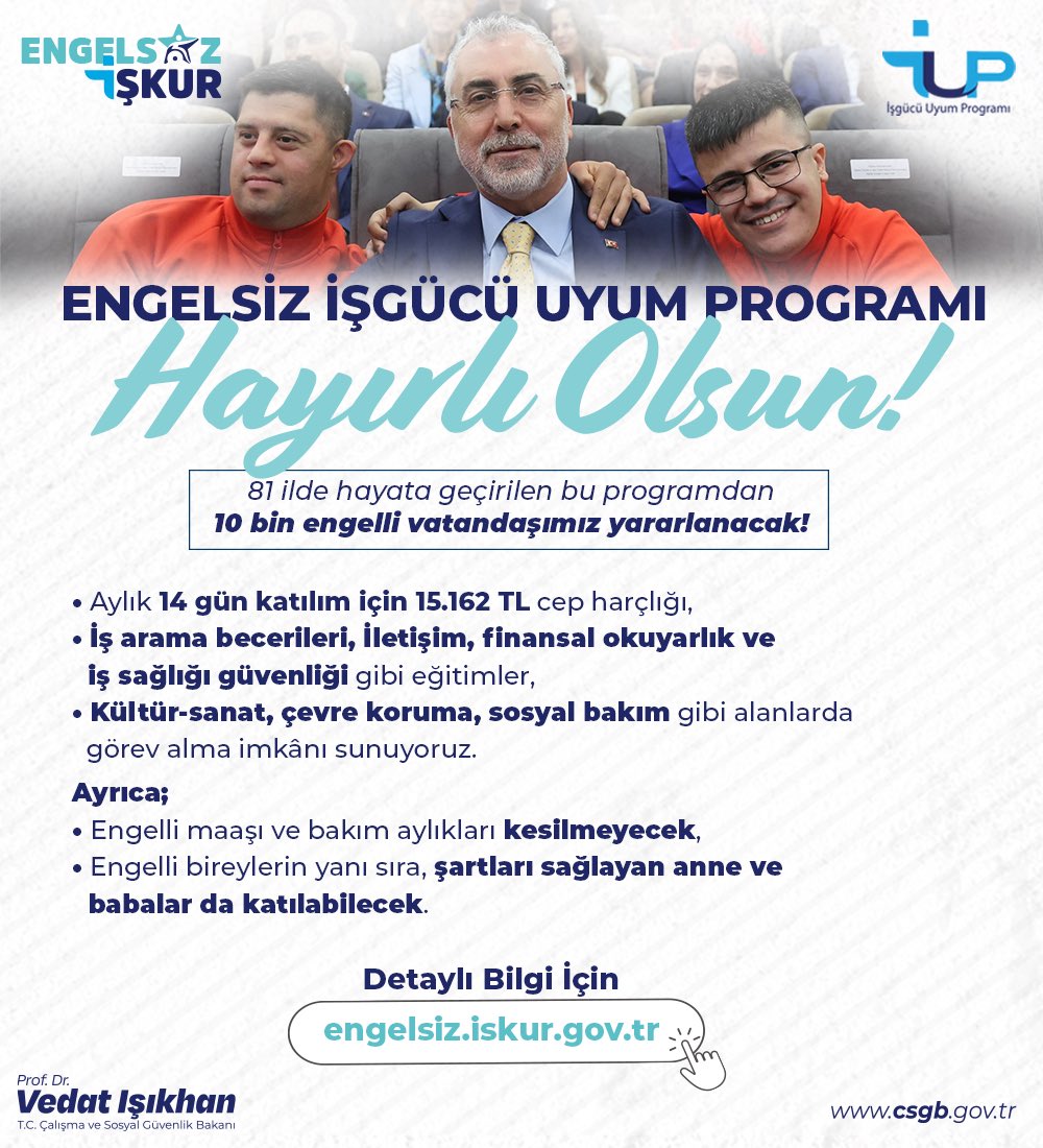İŞKUR'dan Engelsiz İşgücü Uyum Programı: Engelli Bireylere 15 Bin 162 TL Cep Harçlığı ve Eğitim Desteği!