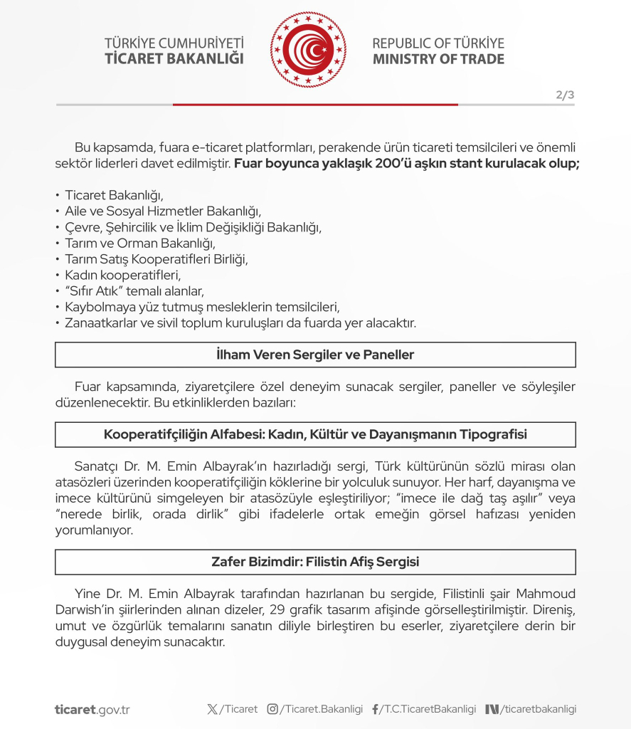 Ticaret Bakanlığı 6. Türkiye Kooperatifler Fuarı’nı Erzurum’da Düzenliyor: 81 İlden Yüzlerce Kadın ve Üretici Kooperatifi Buluşacak