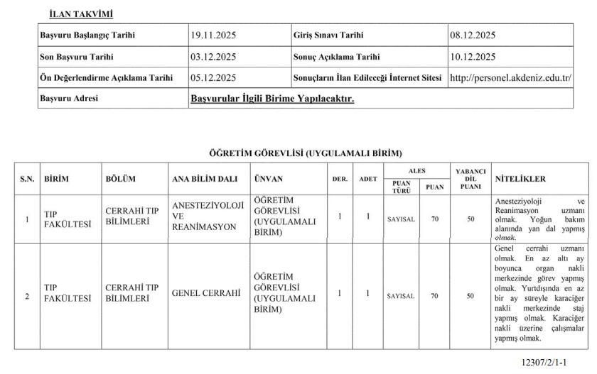 Akdeniz Üniversitesi 4 Öğretim Üyesi ve 2 Öğretim Görevlisi Alım İlanı Akdeniz Üniversitesi 4 Öğretim Üyesi ve 2 Öğretim Görevlisi Alım İlanı