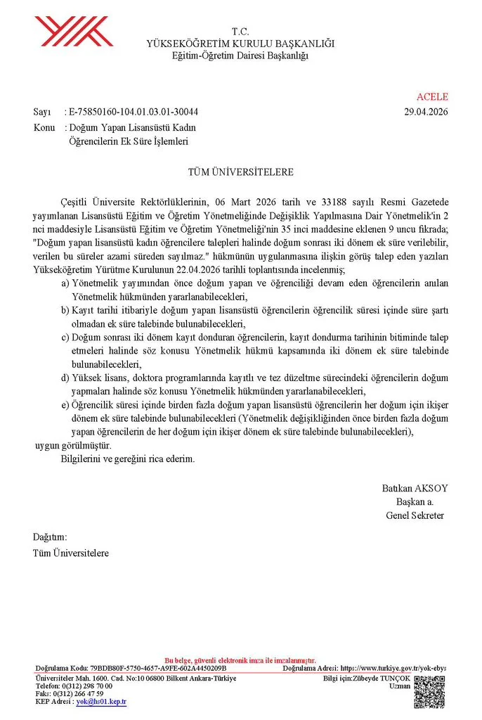 YÖK’ten Doğum Yapan Lisansüstü Öğrencilere Ek Süre Kararı!