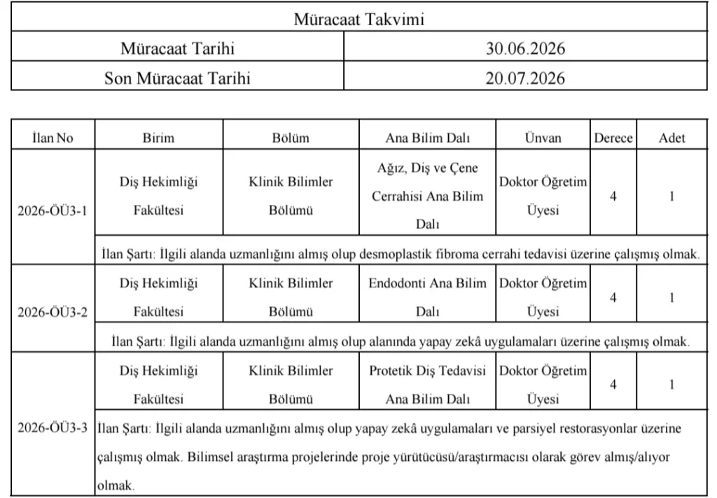 Kastamonu Üniversitesi 3 Öğretim Üyesi Alım İlanı