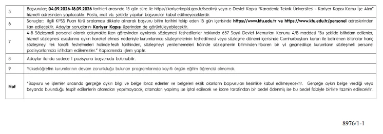 Karadeniz Teknik Üniversitesi 93 Sözleşmeli Personel Alım İlanı